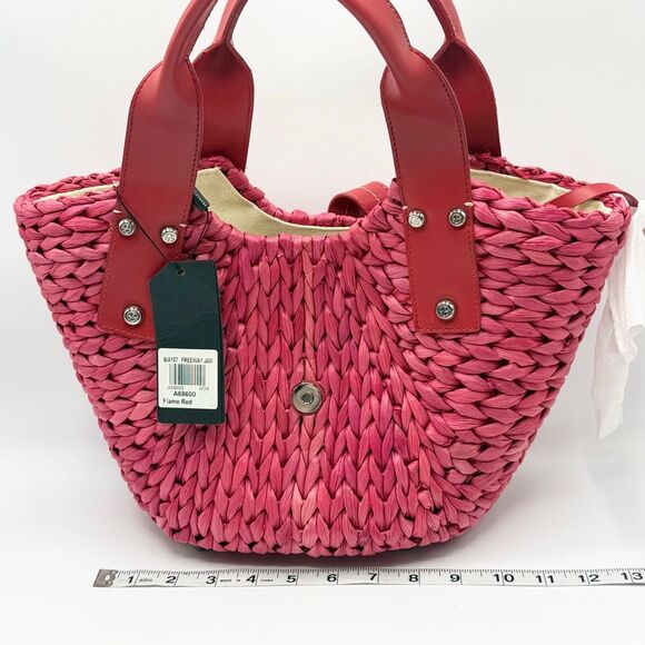 Francesco Biasia Freeway Jam Flame Red Pink Straw Woven Bag with Leather Handles - Picture 11 of 13